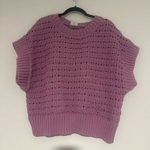 Varley Fillmore Knit Top Women's XL Lilac Purple Cropped Short Sleeve Sweater